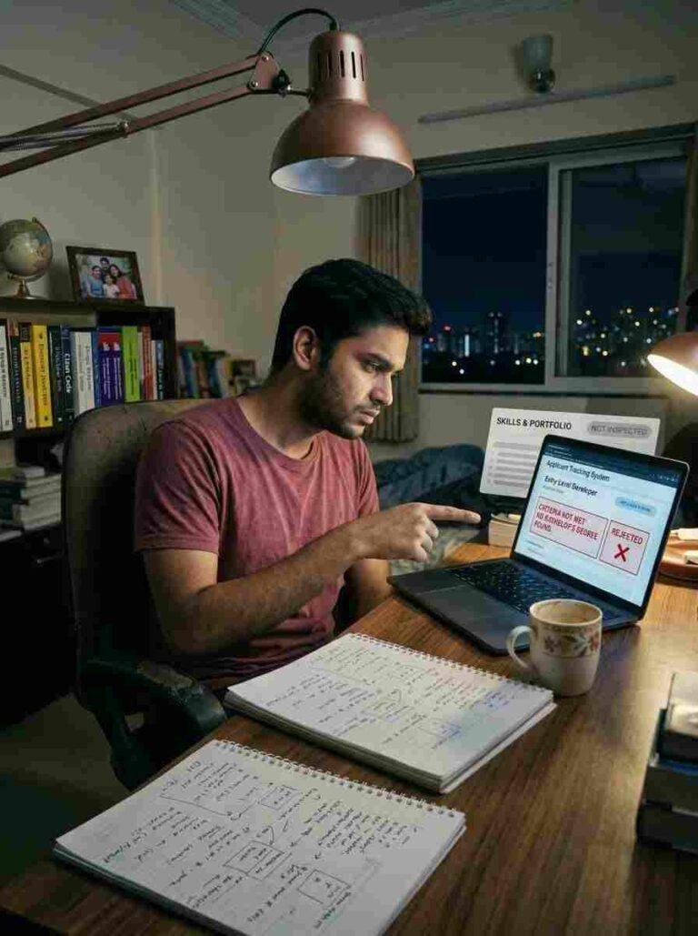 Graduate man sad due to applied job cancelled on the job portal -Skillmodex Academy