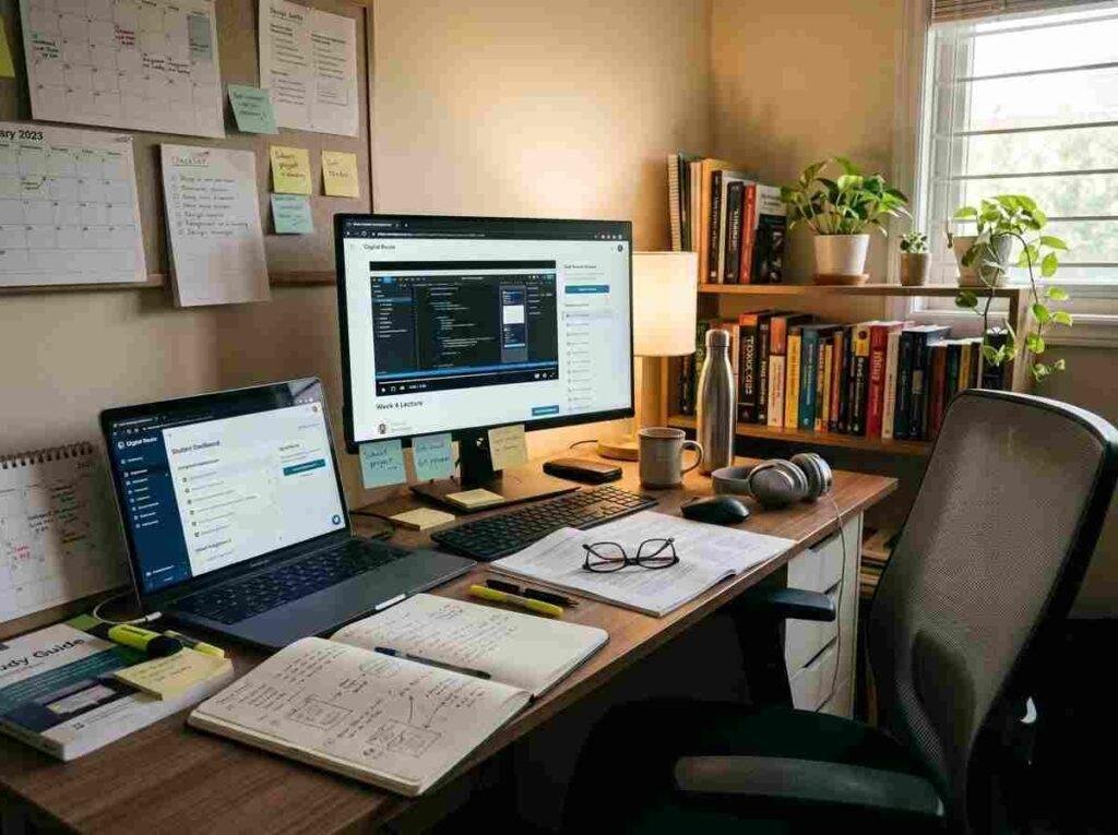 Ai generated image of studying on online by buying the course in Skillmodex Academy